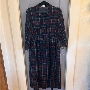 Orange Creek Navy and Red Plaid Long Sleeve Dress